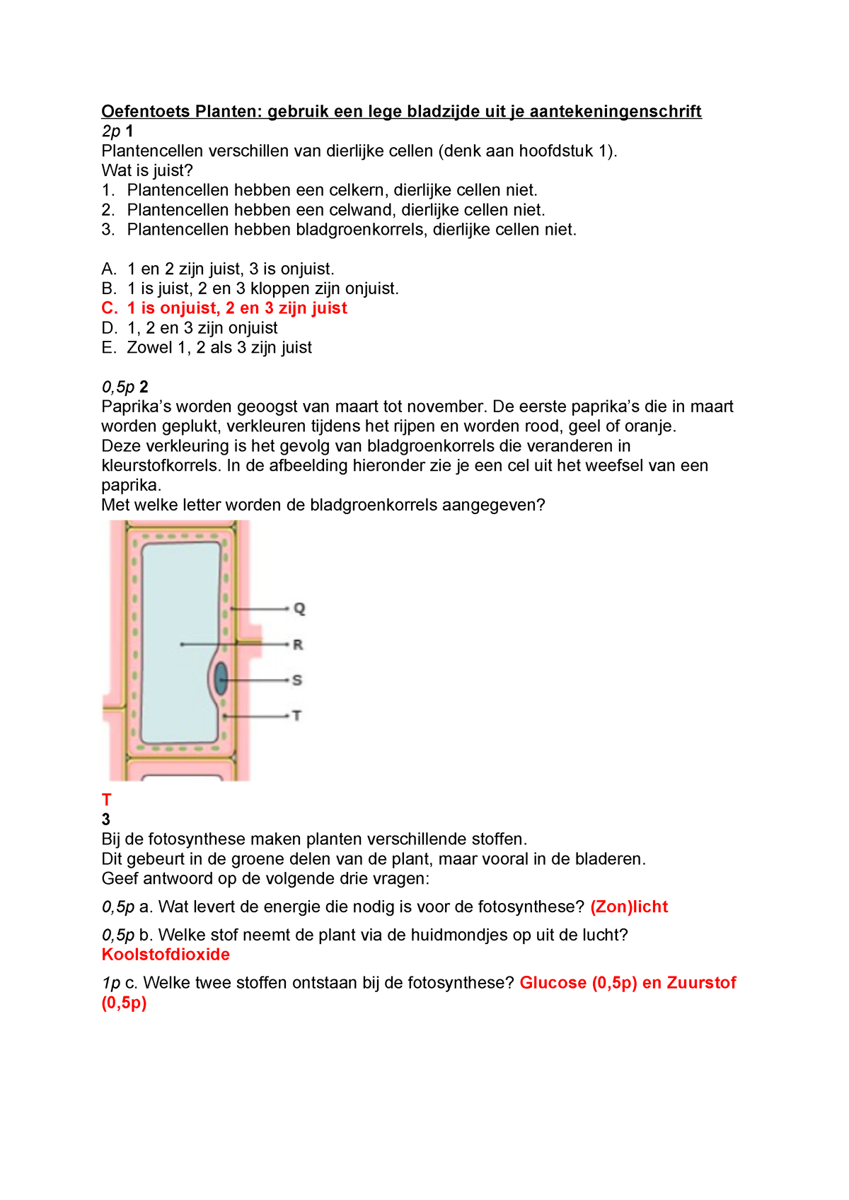 Oefentoets Planten Antwoordmodel - Oefentoets Planten: Gebruik Een Lege ...