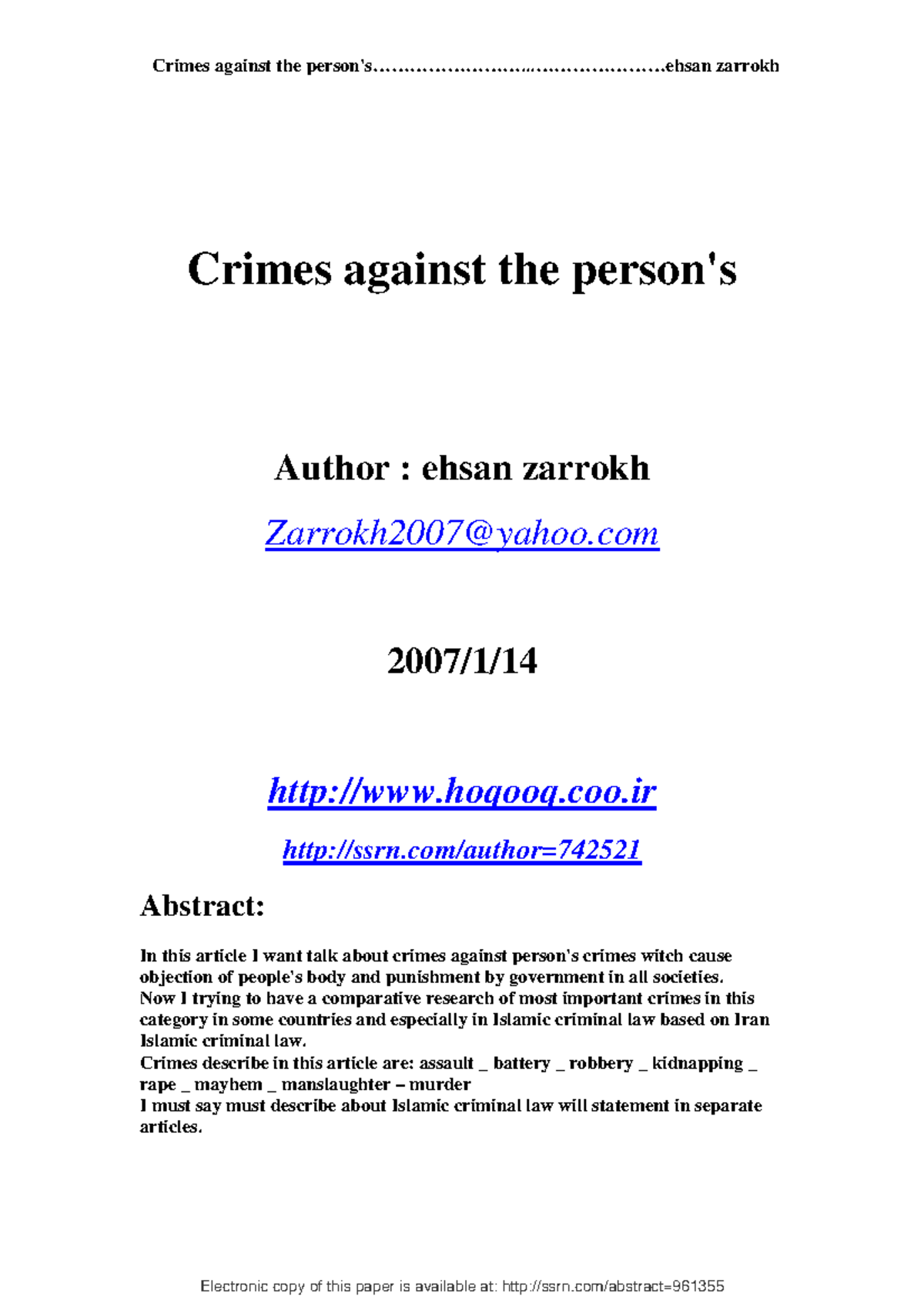 Crimes against the persons - Electronic copy of this paper is available ...