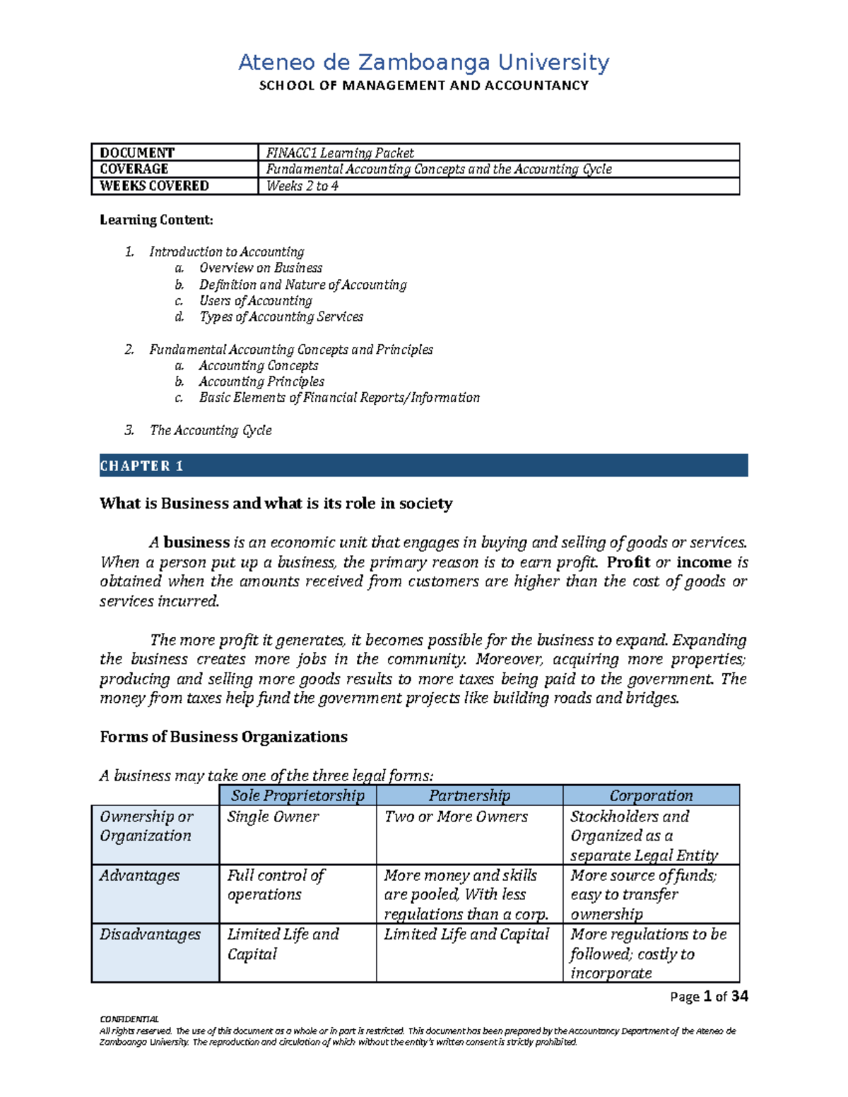 Learning Packet 0 - SCHOOL OF MANAGEMENT AND ACCOUNTANCY DOCUMENT ...