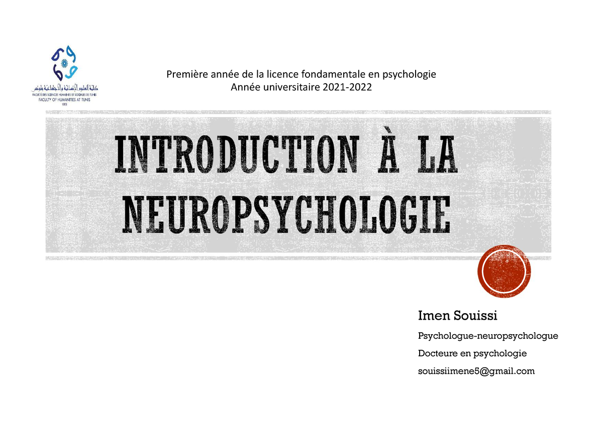 Introduction à La Neuropsychologie - Imen Souissi Psychologue ...