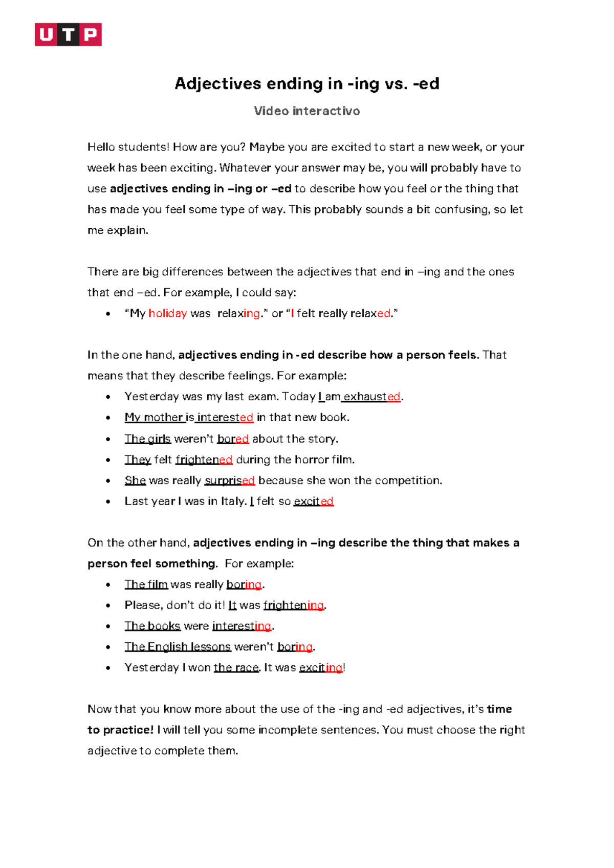 Week+2+-+Script Izfwxk - Adjectives ending in -ing vs. -ed Video ...
