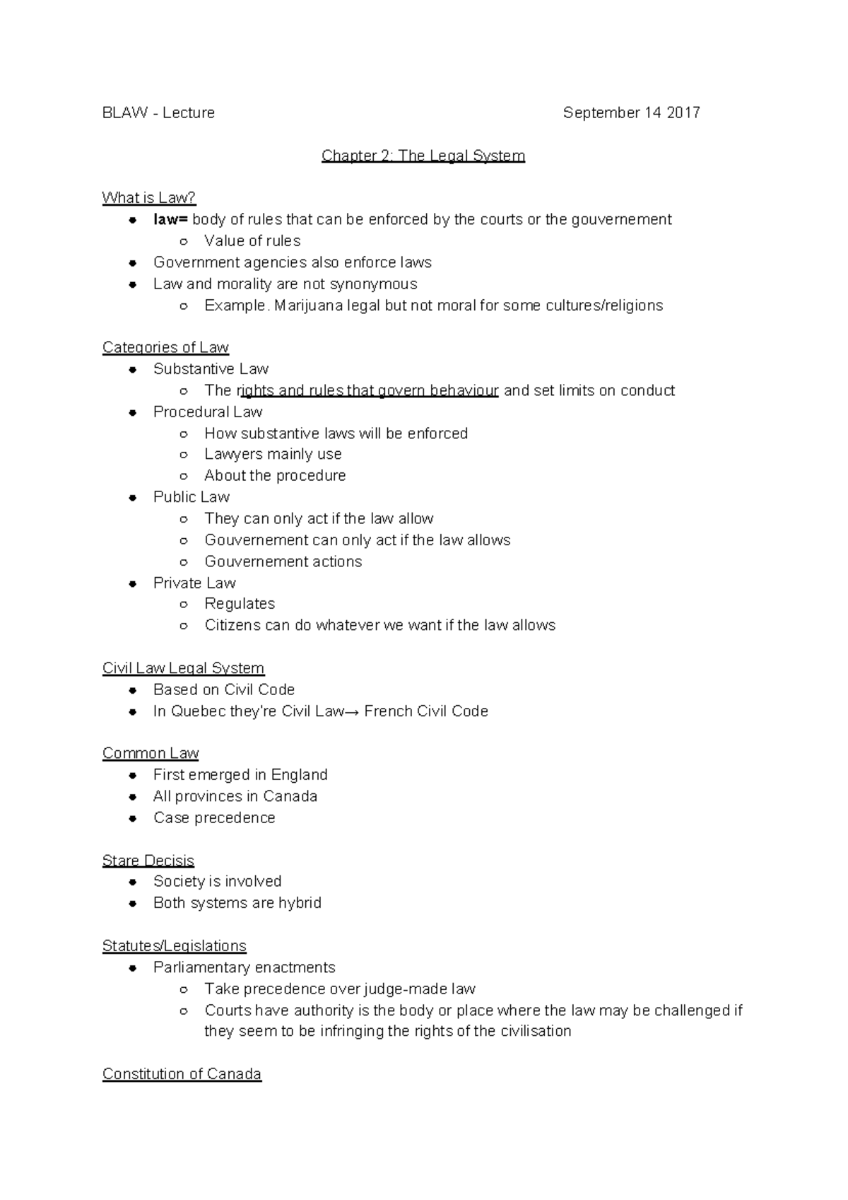 Blaw Lecture Ch 2 - BLAW Lecture September 14 2017 Chapter 2: The Legal ...