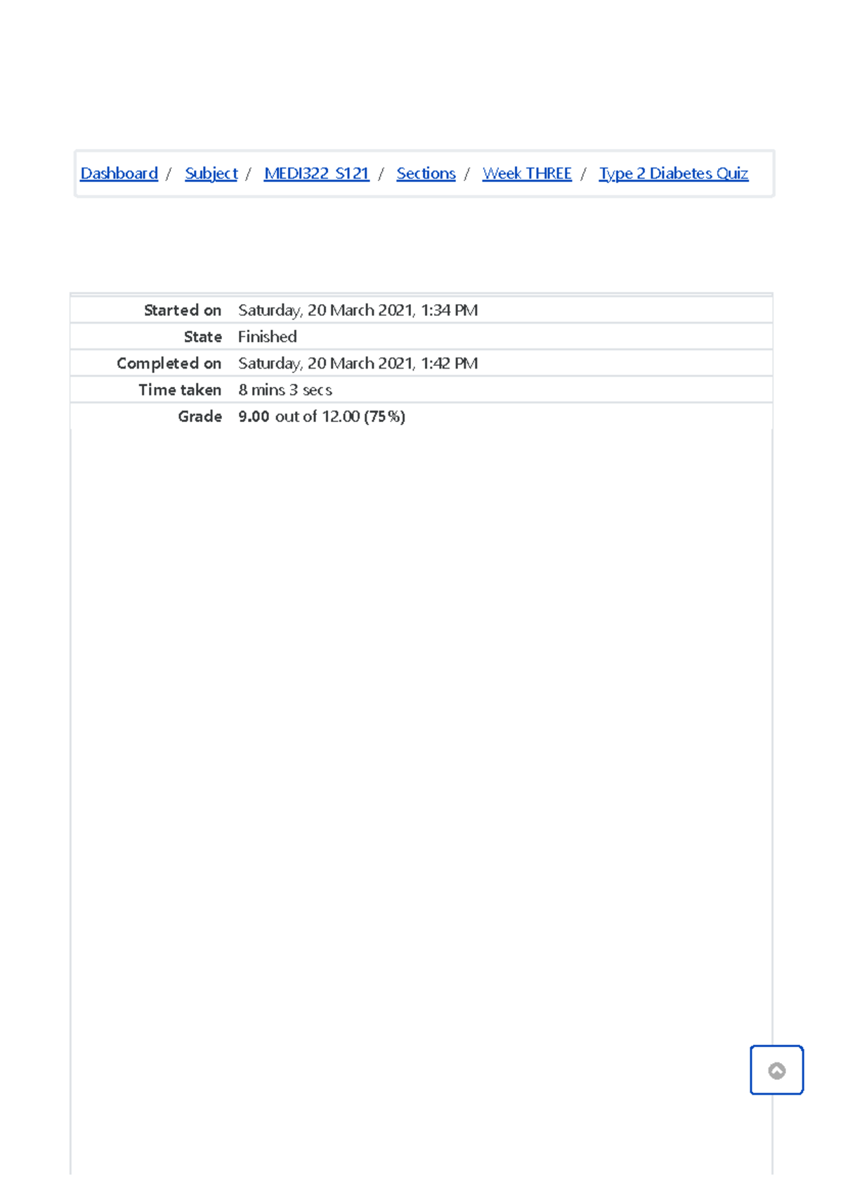 Type 2 Diabetes Quiz Attempt review Started on Saturday, 20 March 2021, 134 PM State Finished