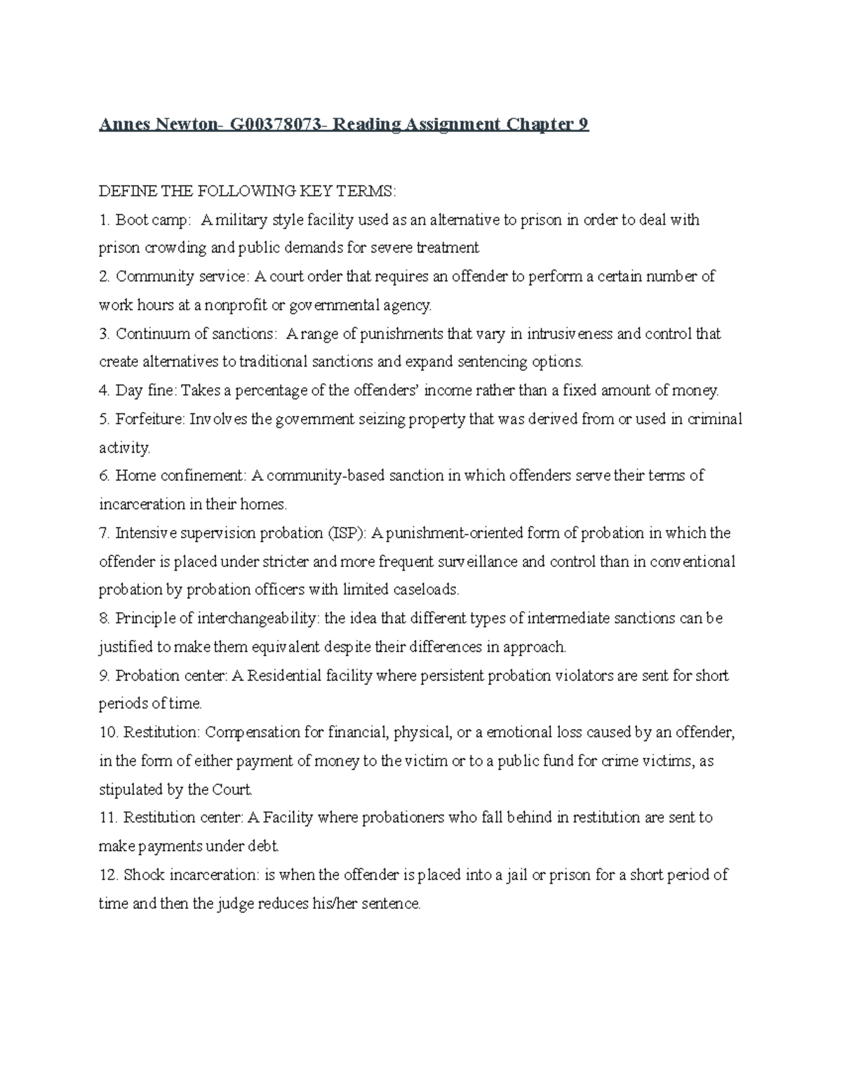 Corrections- reading assignment 9 - Annes Newton- G00378073- Reading ...