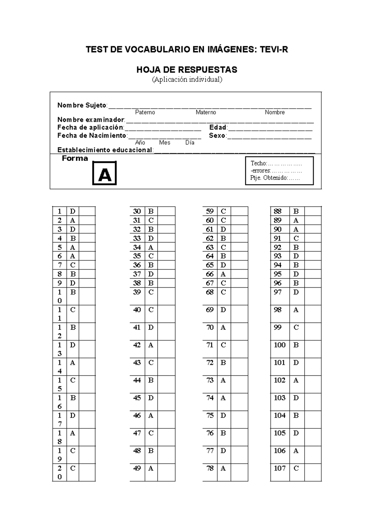 Protocolo respuestas TEVI R - TEST DE VOCABULARIO EN IMÁGENES: TEVI-R ...