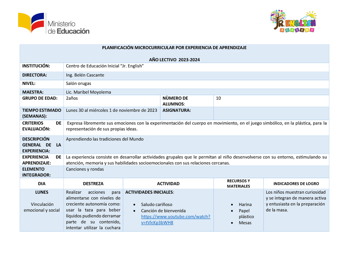 Planificación Microcurricular 1 Del 30 Al 1 De Noviembre Del 2023 PlanificaciÓn 6928