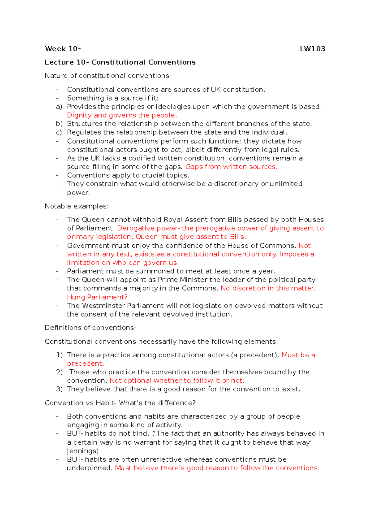 WEEK 10 Lecture Notes - Week 10- LW Lecture 10- Constitutional ...