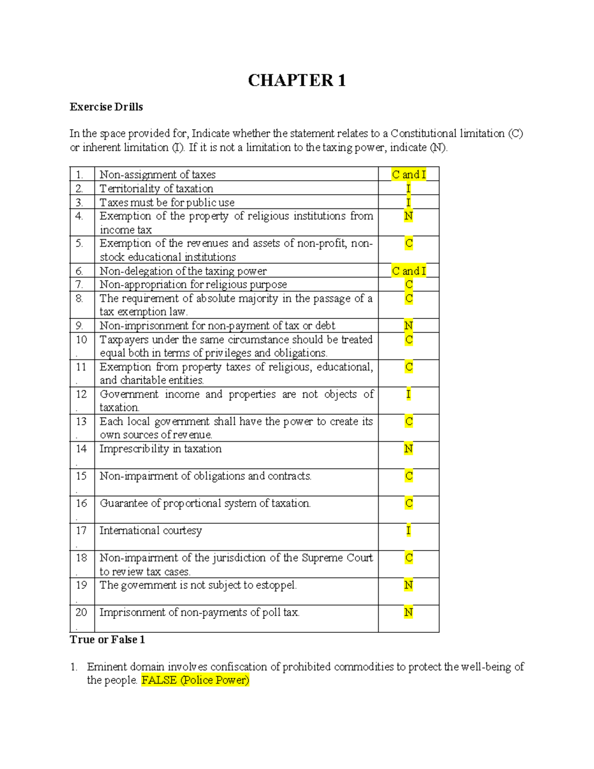 Income Tax 1 3 - Tax - CHAPTER 1 Exercise Drills In The Space Provided ...