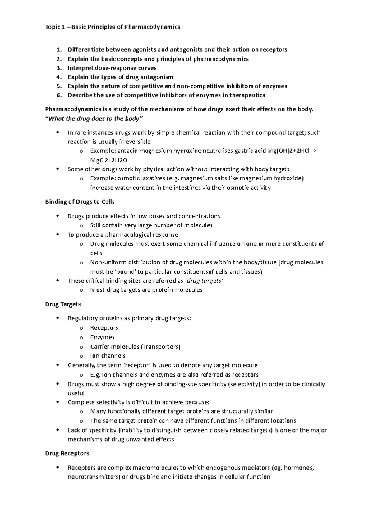 Topic 1 – Basic Principles of Pharmacodynamics - Differentiate between ...