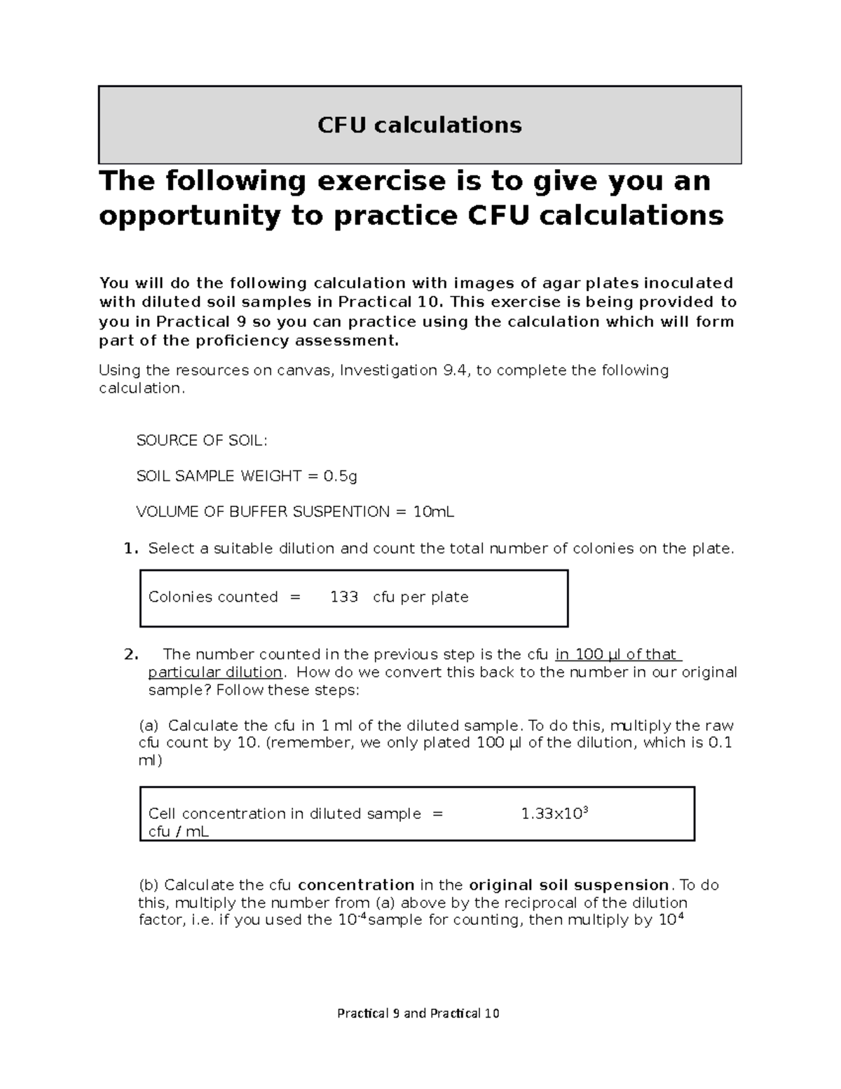 Prac 9 Investigation 9.4 - CFU calculations student template - CFU ...