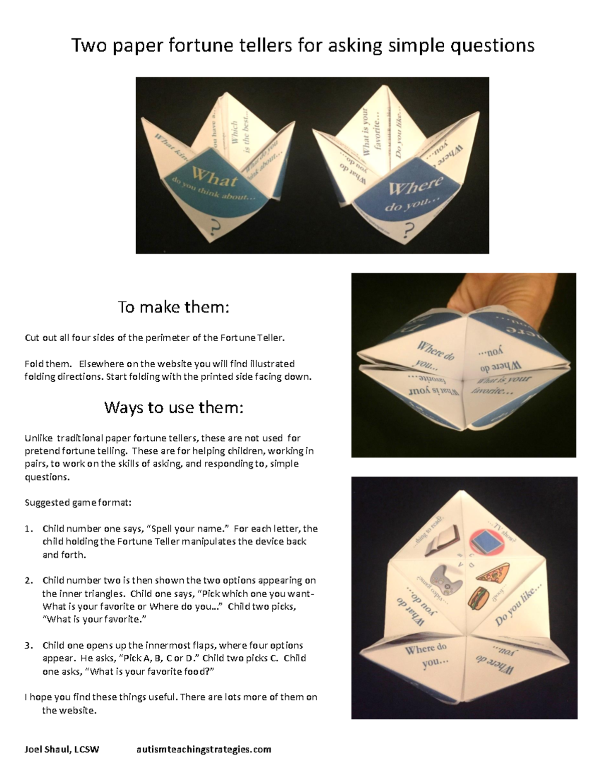 Paper Fortune Tellers Two for Asking Simple Questions Free Download