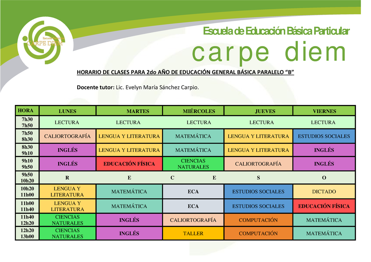 Horario DE Clases Segundo B 2022 - 2023 - 0 5 Escuela De Educación ...