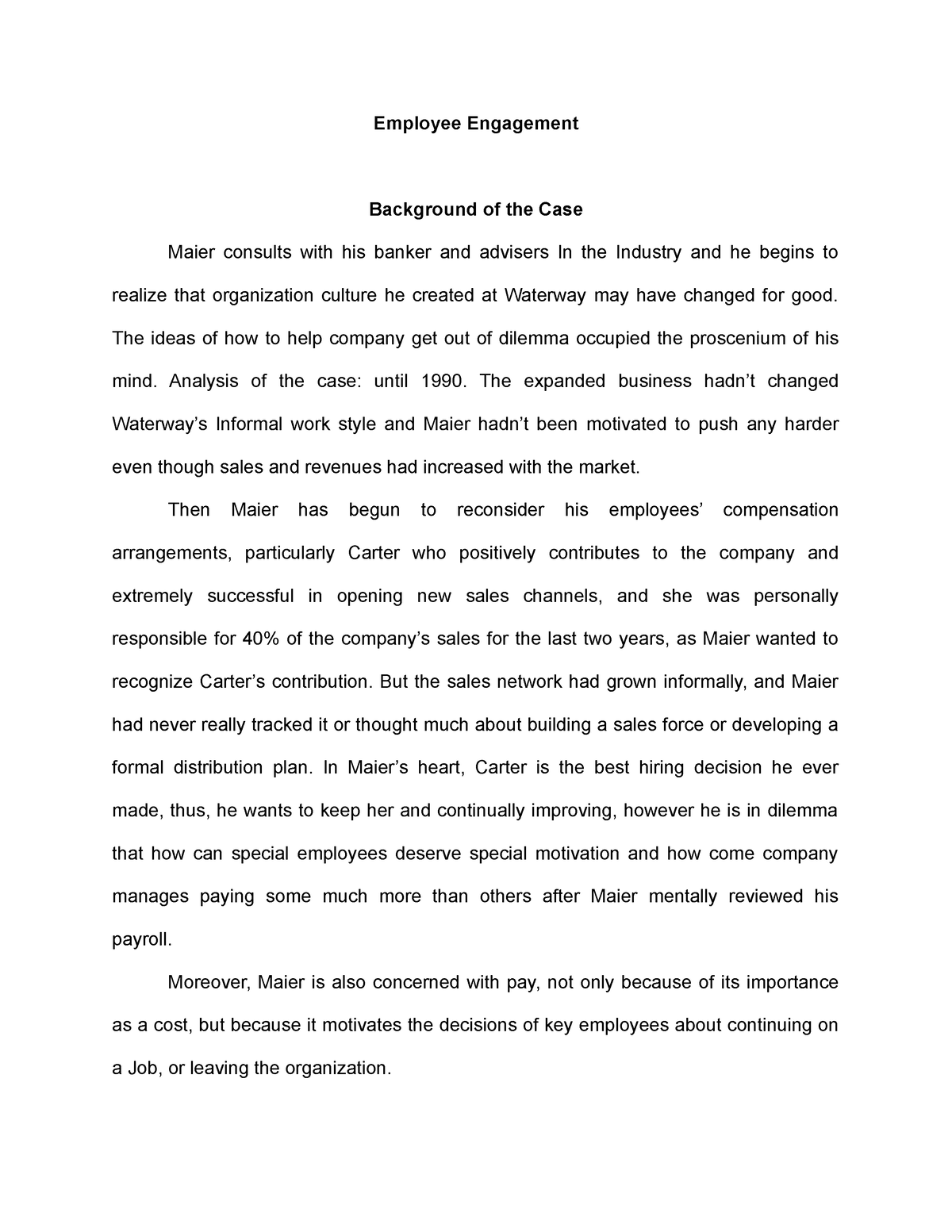 human resource management case study assignment