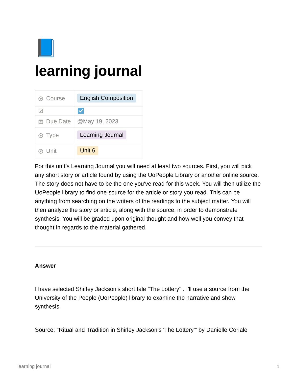 Unit 6 Learning Journal - ENGL 1102 University Of The People - Learning ...