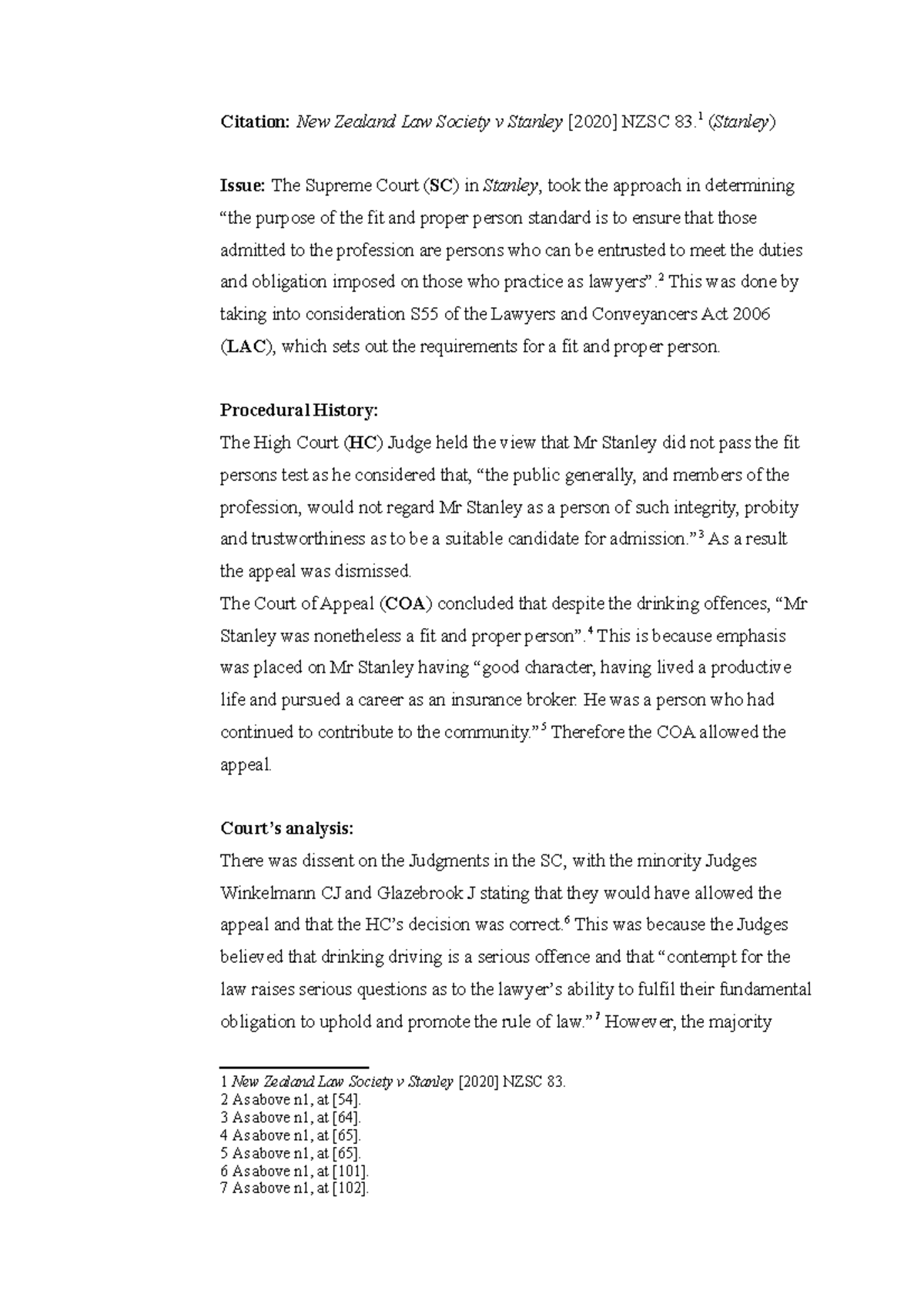 Assessment One Case Analysis Citation New Zealand Law Society v