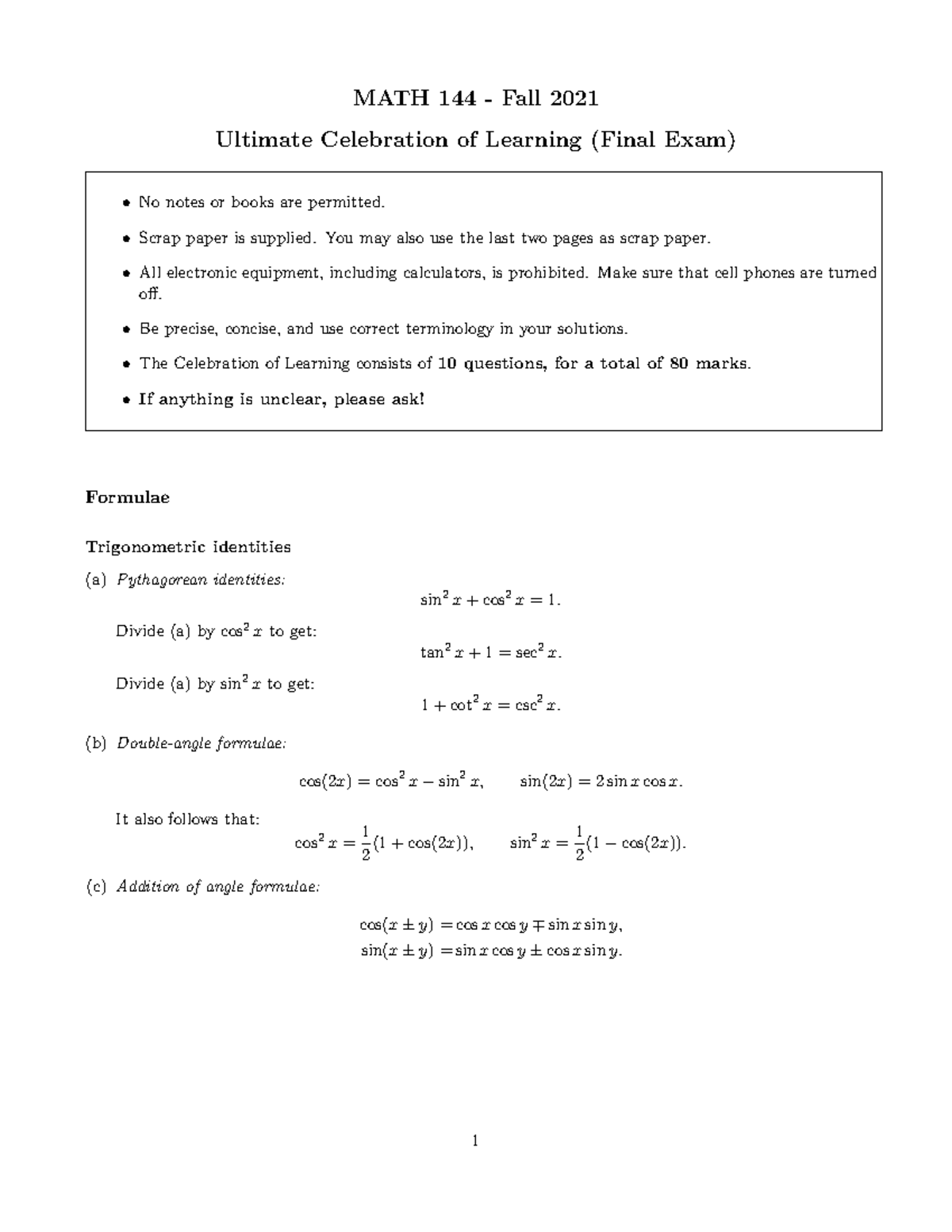 UCOL solutions - practice - MATH 144 - Fall 2021 Ultimate Celebration ...