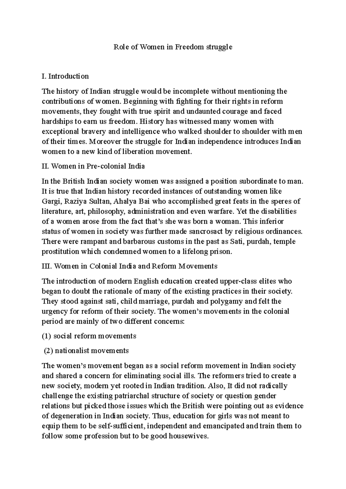 Women Movement - hope it helps - Role of Women in Freedom struggle I ...