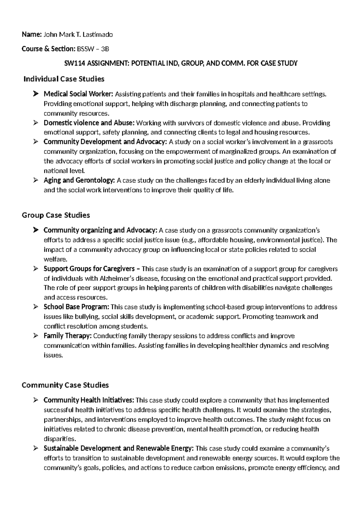 JML-Assignmet glo - This is sample tool for Social Case study - Name ...