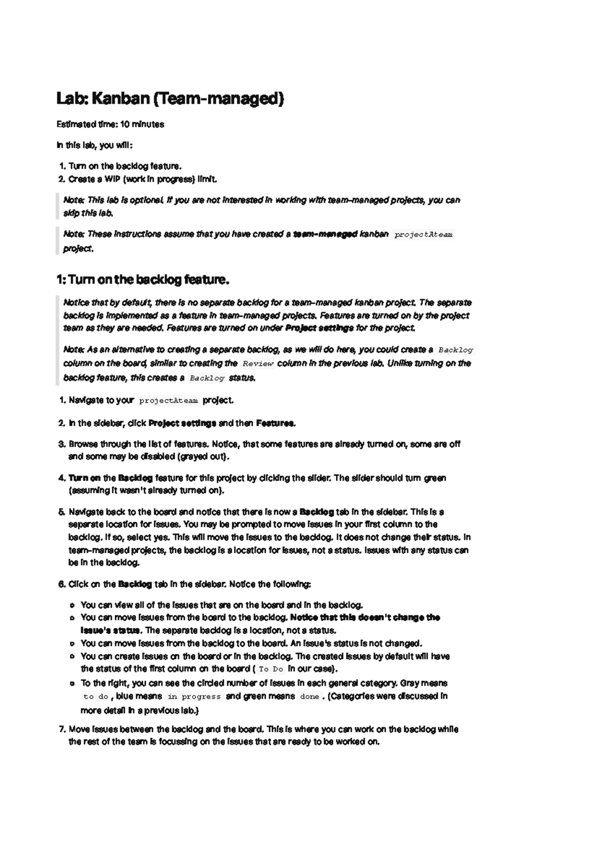 Kanban-2 - NOtes - Lab: Kanban (Team-managed) Estimated time: 10 ...