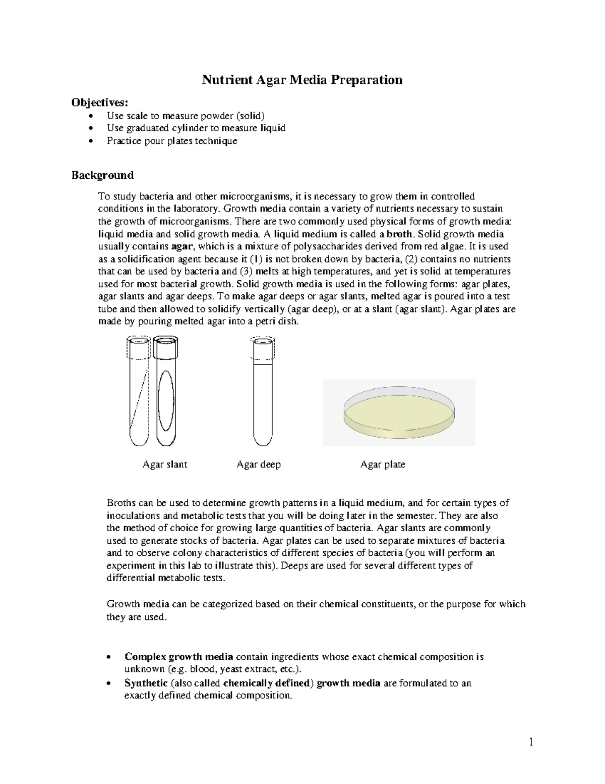 Nutrient Agar Media Preparation Nutrient Agar Media Preparation Objectives Use Scale To