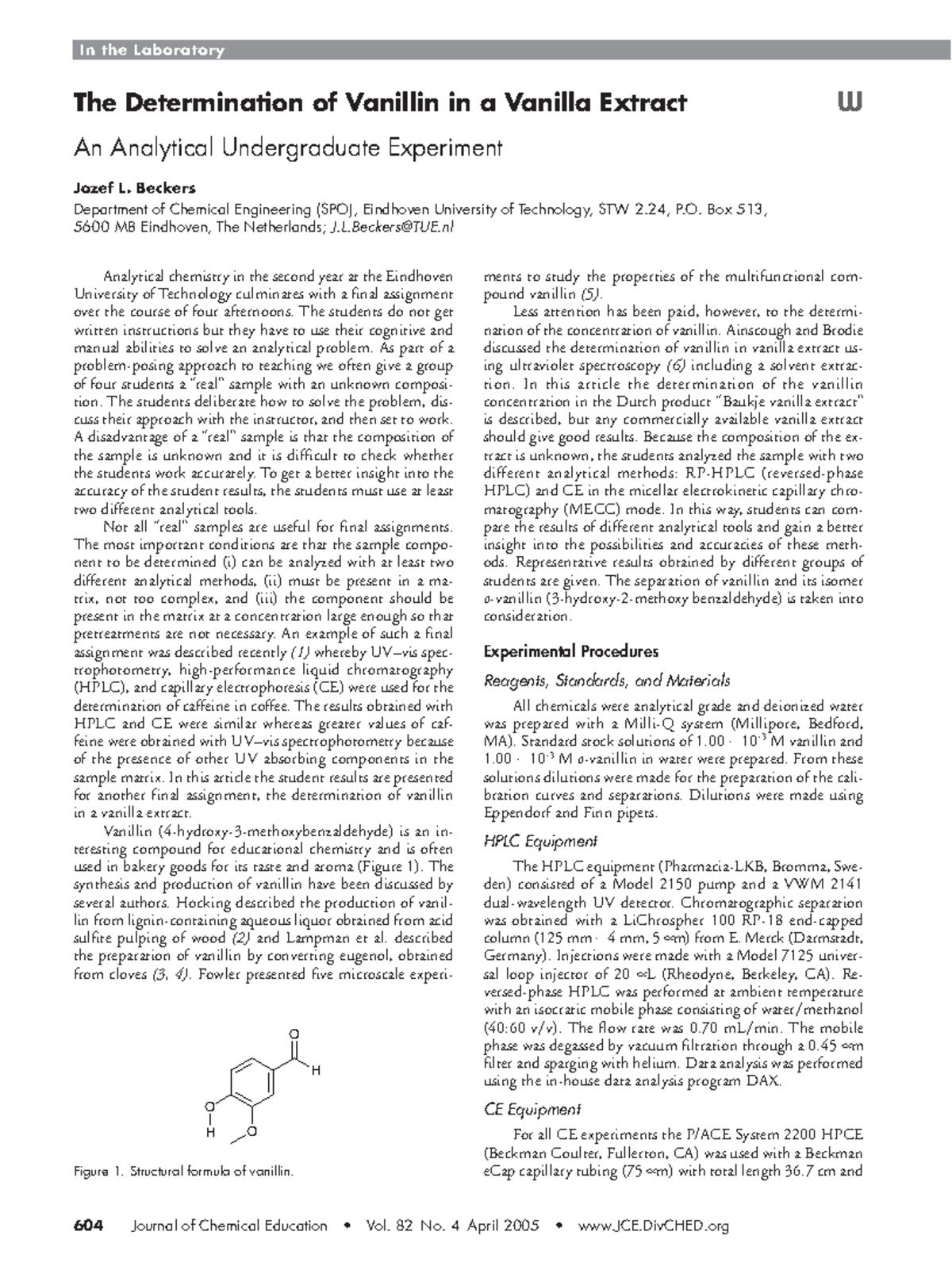 2005 - ACS The determination of vanillin in a vanilla extract - In the ...