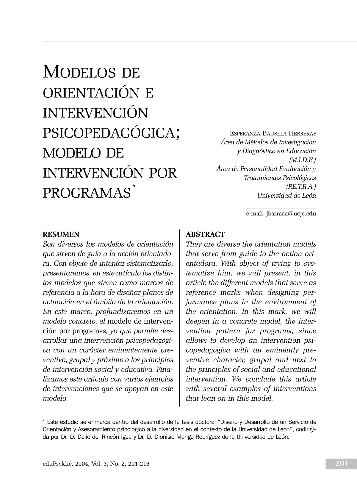 Modelos De Orientacion E Intervención Psicopedagogica - eduPsykhé, 2004,  Vol. 3, No. 2, 201-216 201 - Studocu