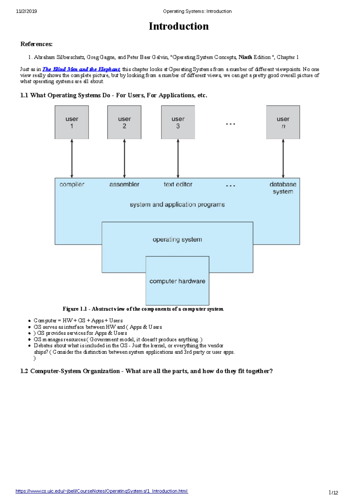 Operating Systems Introduction - uic/~jbell/CourseNotes ...
