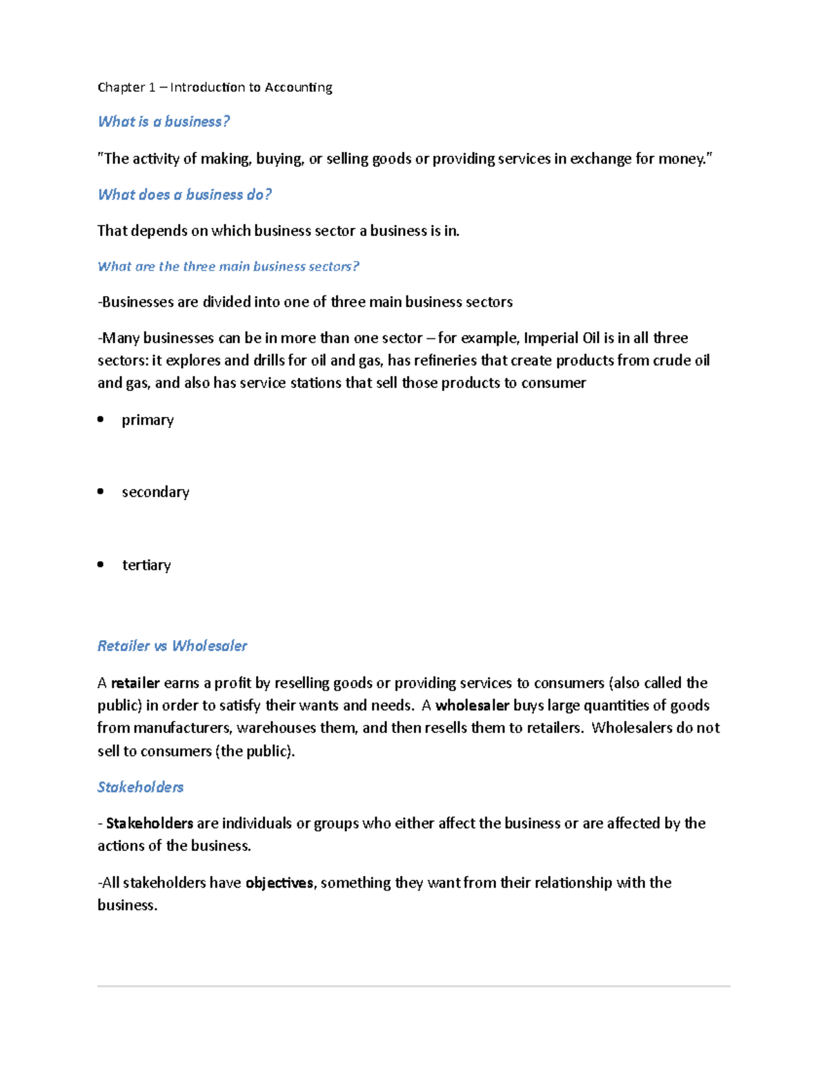 ACC100 Midterm Notes - Chapter 1 – Introduction to Accounting What is a ...