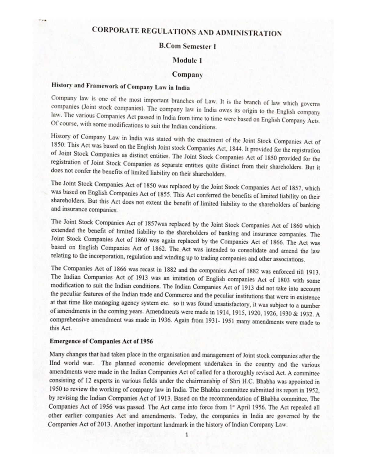 CRA -Module I - Company - B.com finance and taxition - Studocu