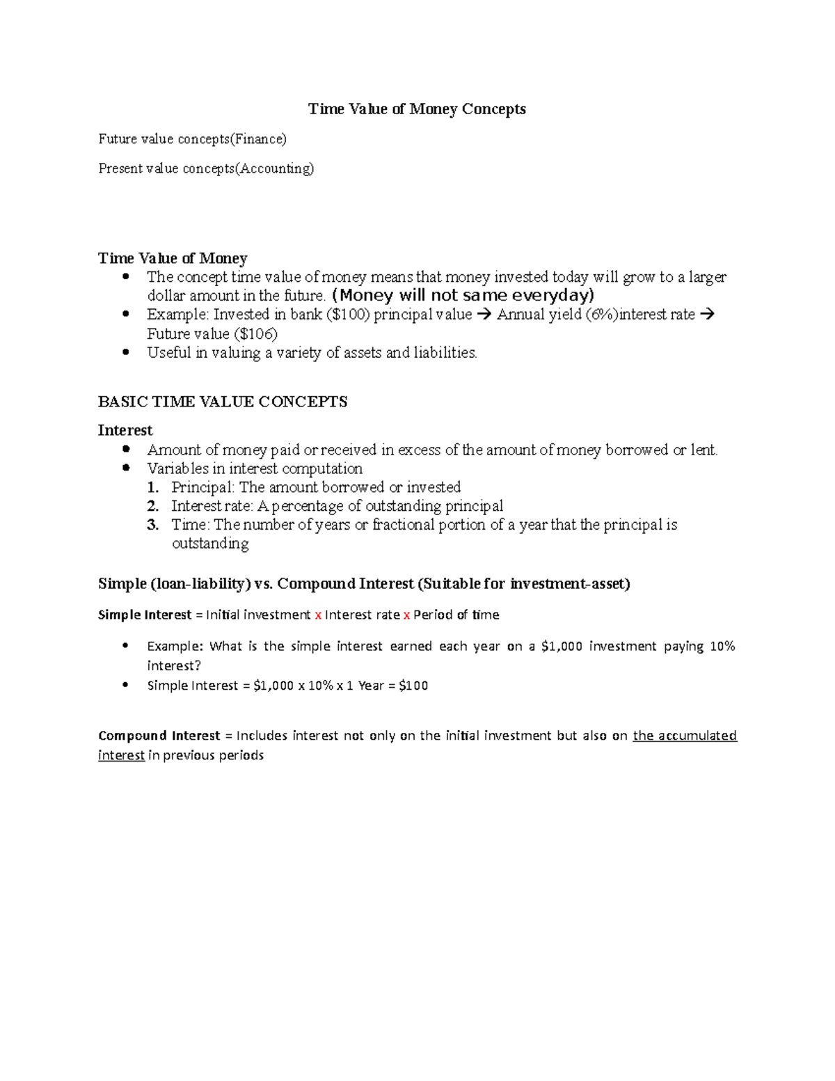 Time Value of Money Concepts - Time Value of Money Concepts Future ...