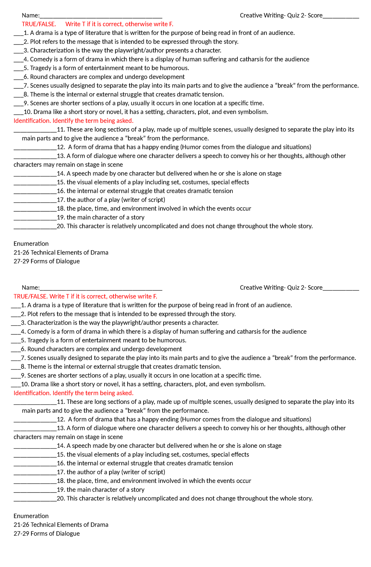 CW- QUIZ 2 - this quiz is for SHS students - Name ...