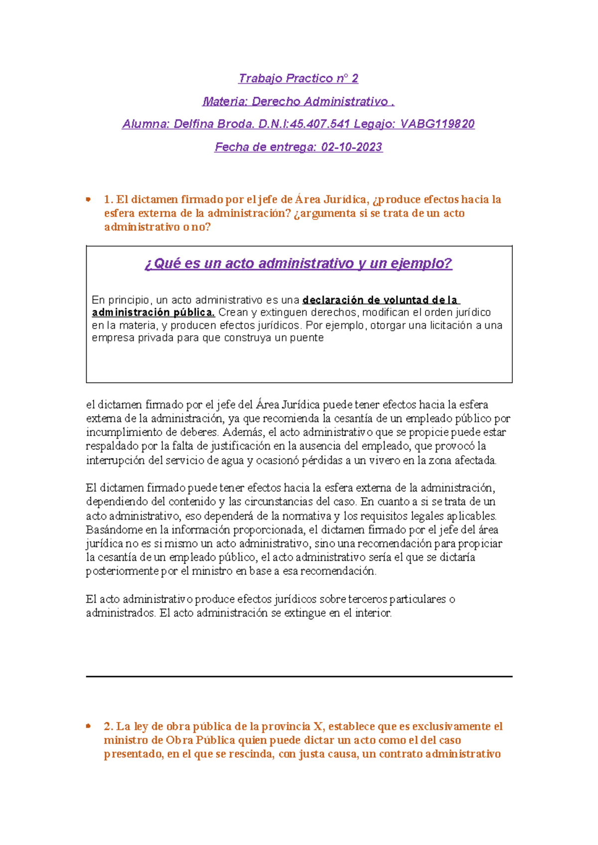 Trabajo Practico N2 Derecho Admnistrativo - Trabajo Practico N° 2 ...