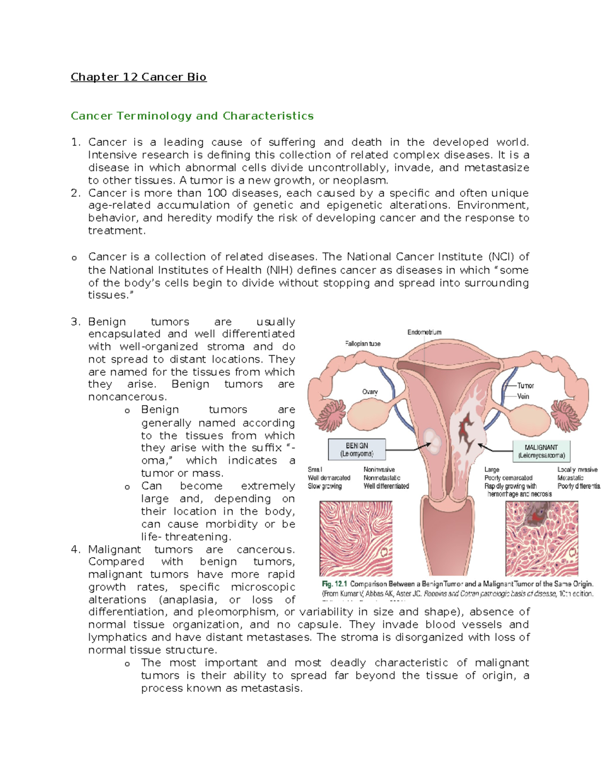 Chapter 12 Cancer Biology - Chapter 12 Cancer Bio Cancer Terminology ...