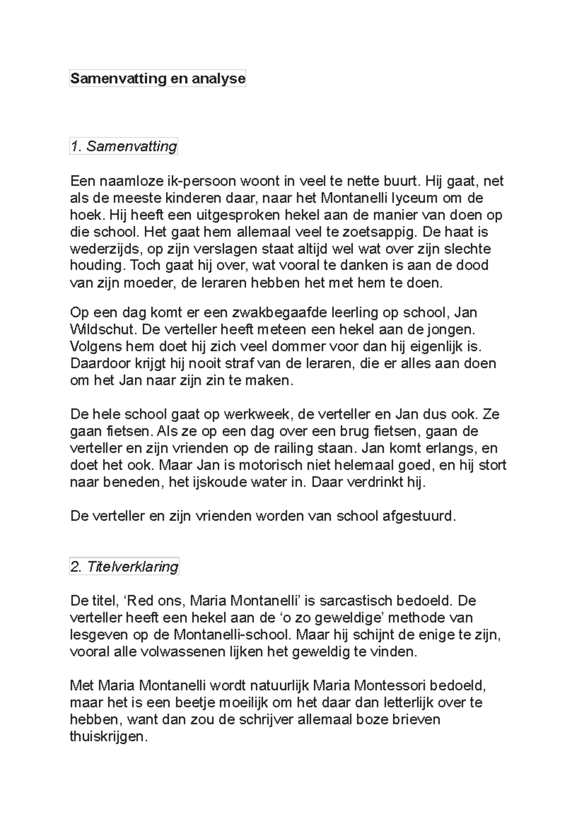 Samenvatting En Analyse Maria Montenelli - Samenvatting En Analyse ...