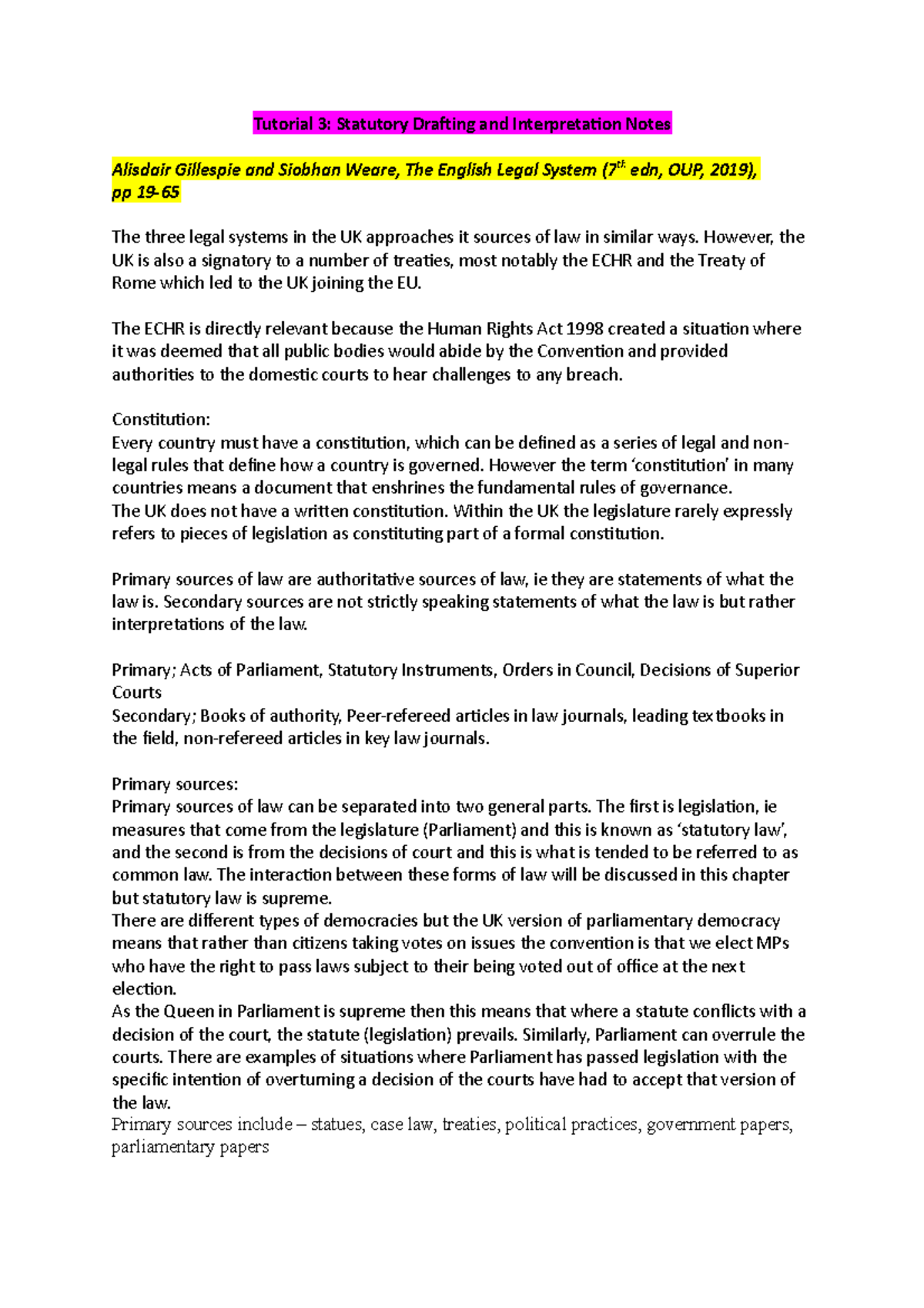 Tutorial 3- statutory interpreation notes - Tutorial 3: Statutory ...