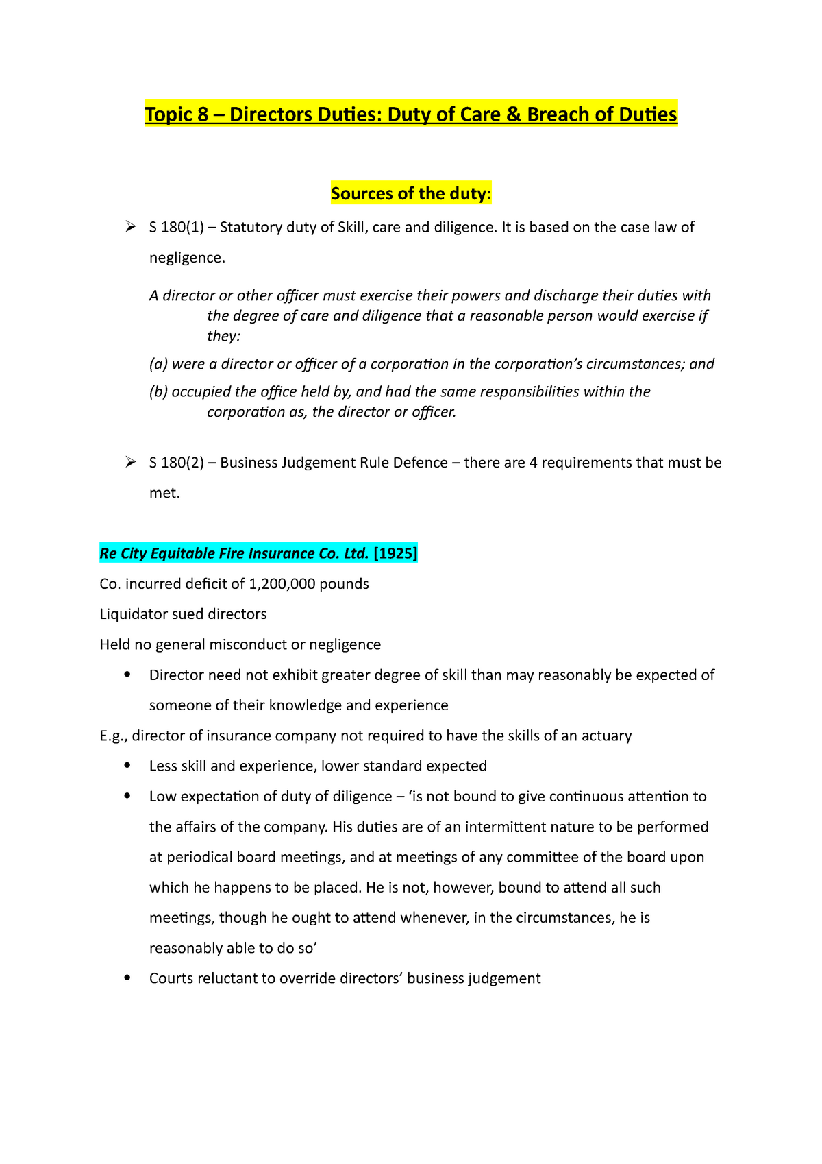 Duty Of Care And Breach Of Duty Topic 8 Directors Duies Duty Of Care And Breach Of Duies 2568