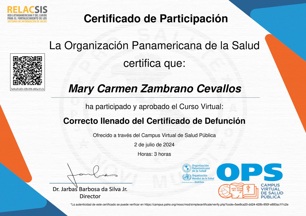 Curso virtual sobre el correcto llenado del certificado de defunción
