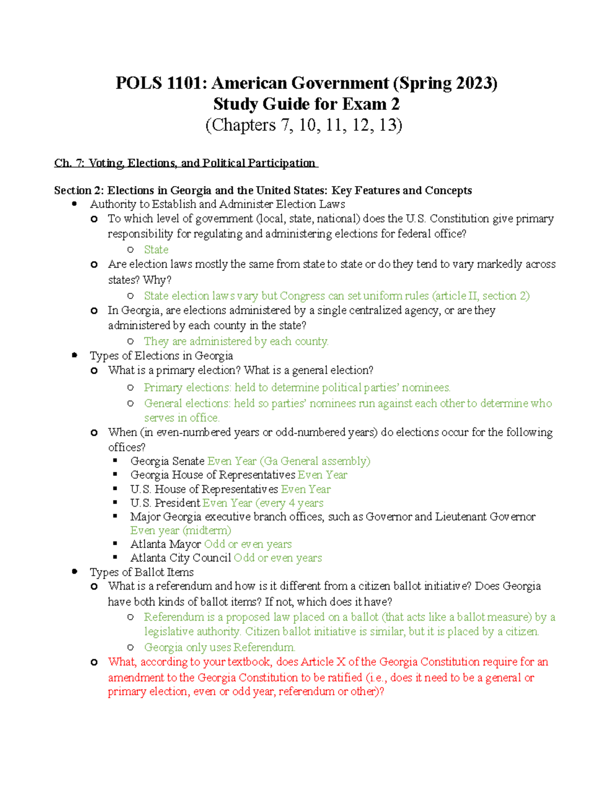 Exam 2 Study Guide - POLS 1101: American Government (Spring 2023) Study ...