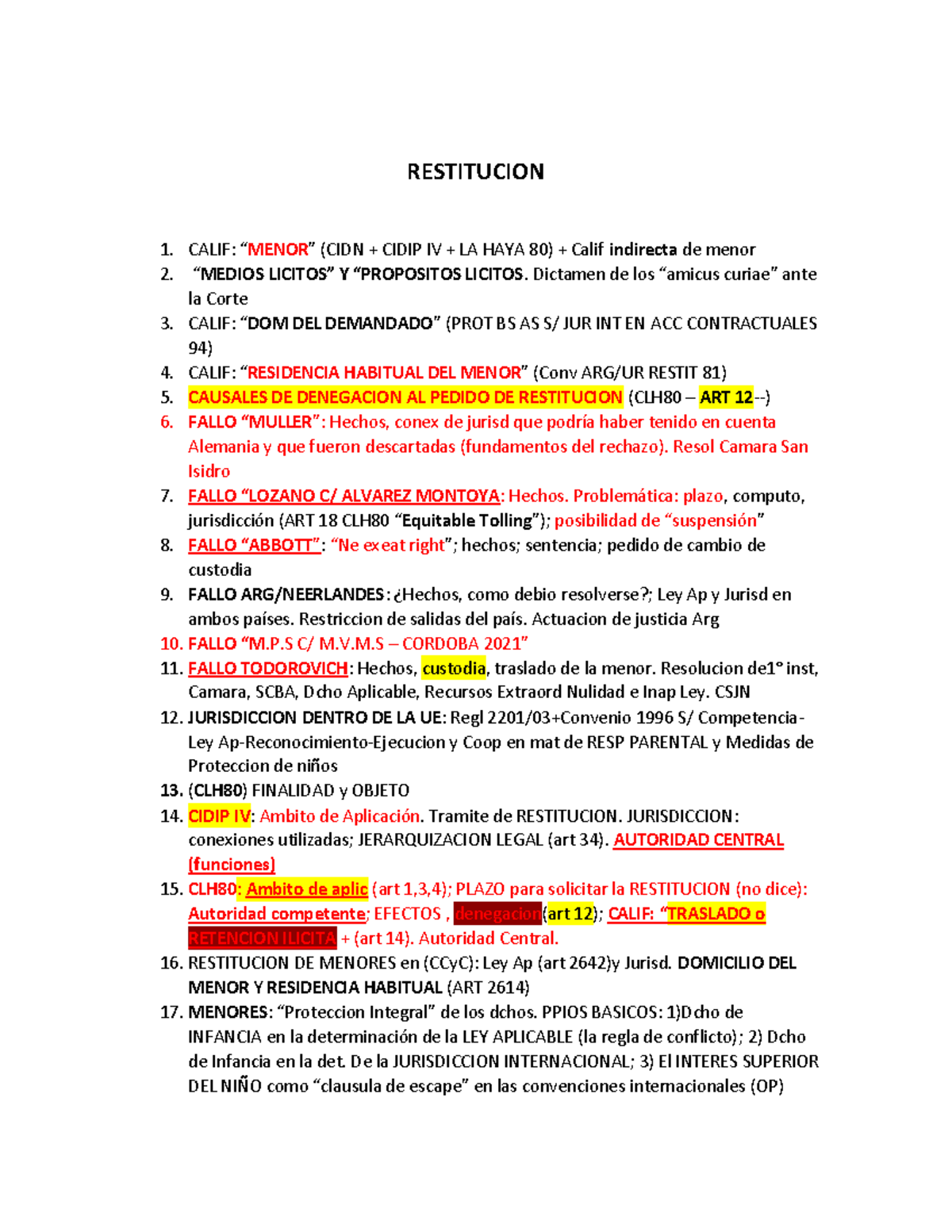 10) Restitucion de Menores - RESTITUCION CALIF: “MENOR” (CIDN + CIDIP ...