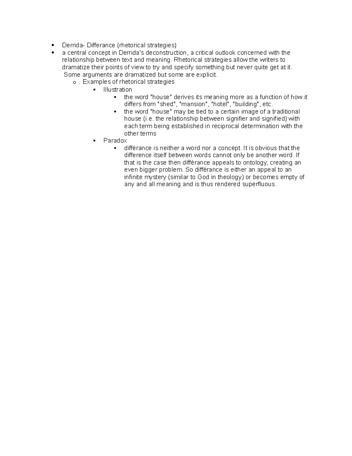 Derrida From Differance Notes Derrida Differance rhetorical 