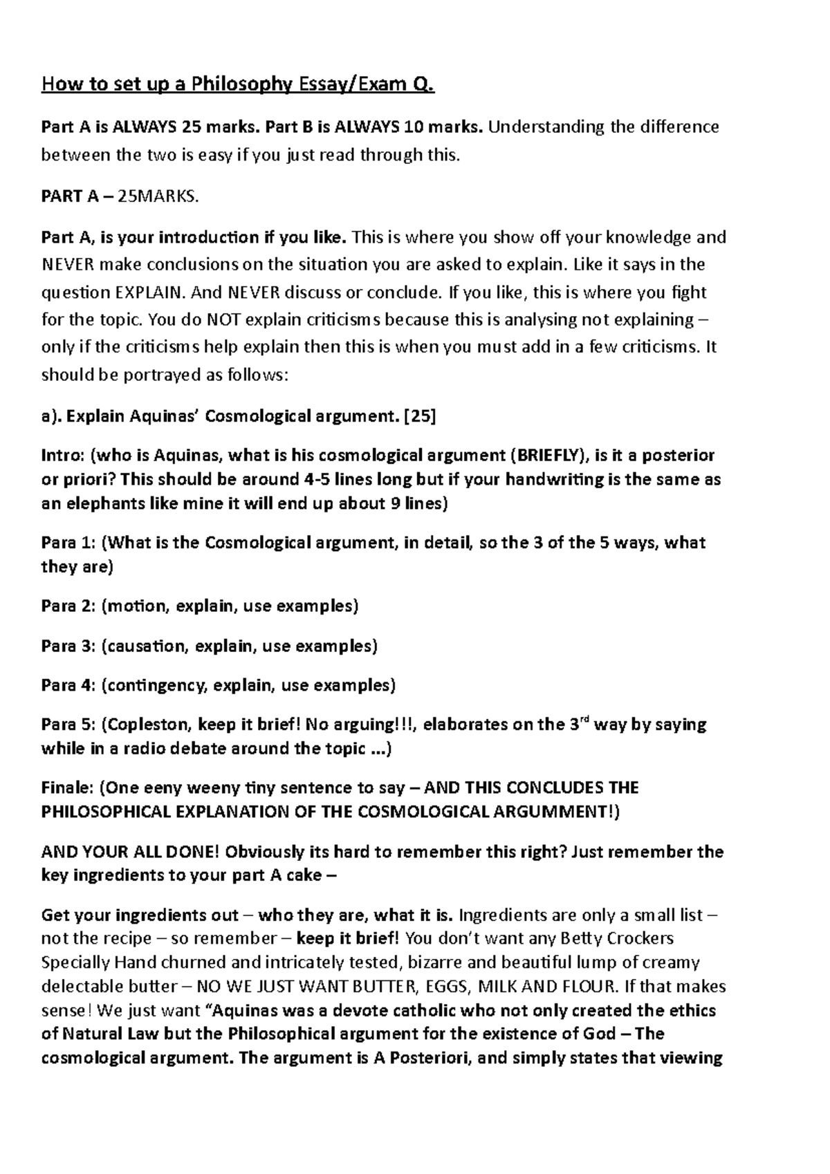 How to set up a Philosophy Essay Part A is ALWAYS 25 marks. Part B is