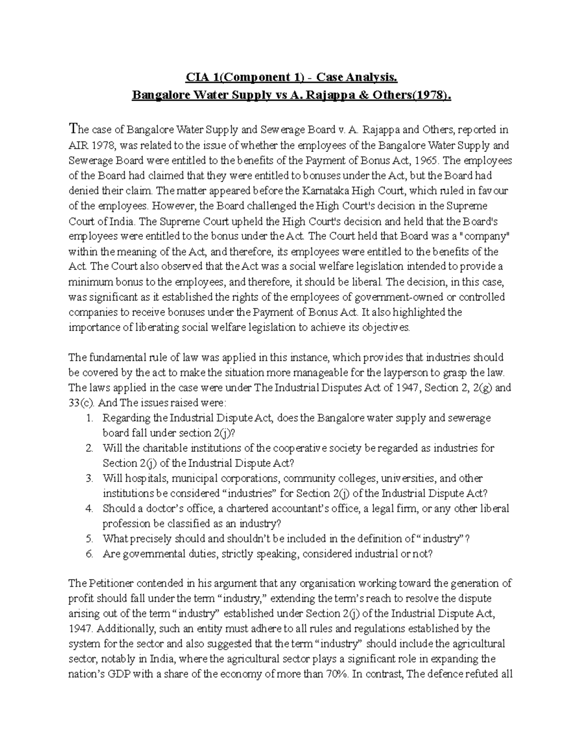 Notes for law students assignment - CIA 1(Component 1) - Case Analysis ...