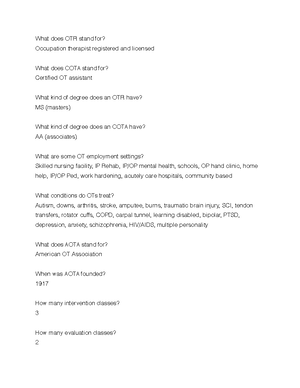 Ot201 exam1 3 - OT 201 exam 1 study guide - MiOTA Michigan OT ...