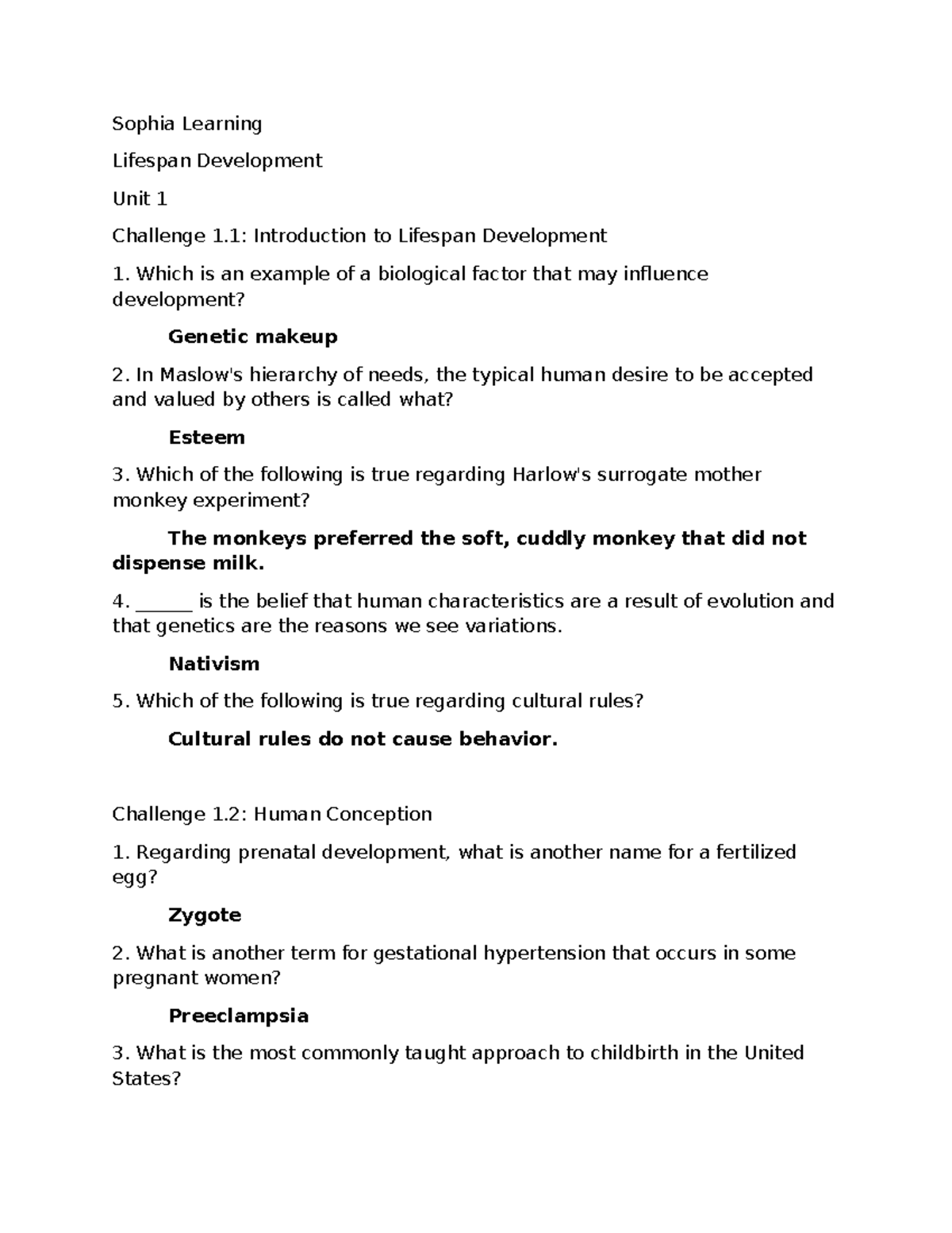 Lifespan Development Unit 1 - Sophia Learning Lifespan Development Unit ...