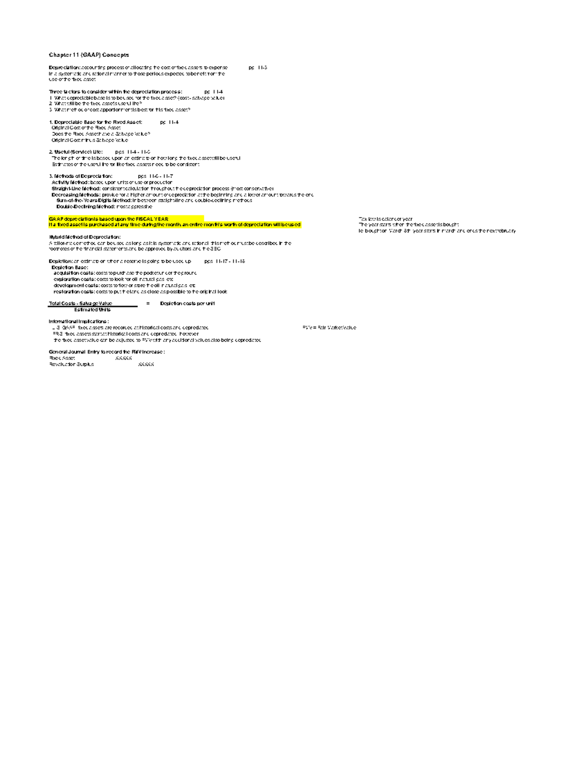 ACC 330 Chapter 11 GAAP Notes - Chapter 11 (GAAP) Concepts Depreciation ...