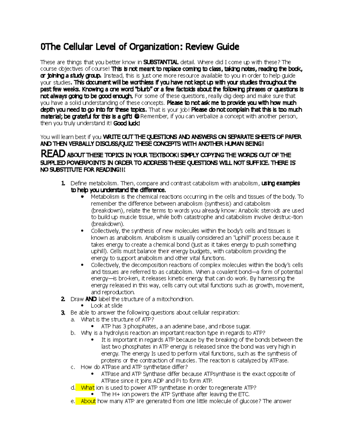 Topic 2 Review Guide (Auto Recovered) - 0 The Cellular Level of ...