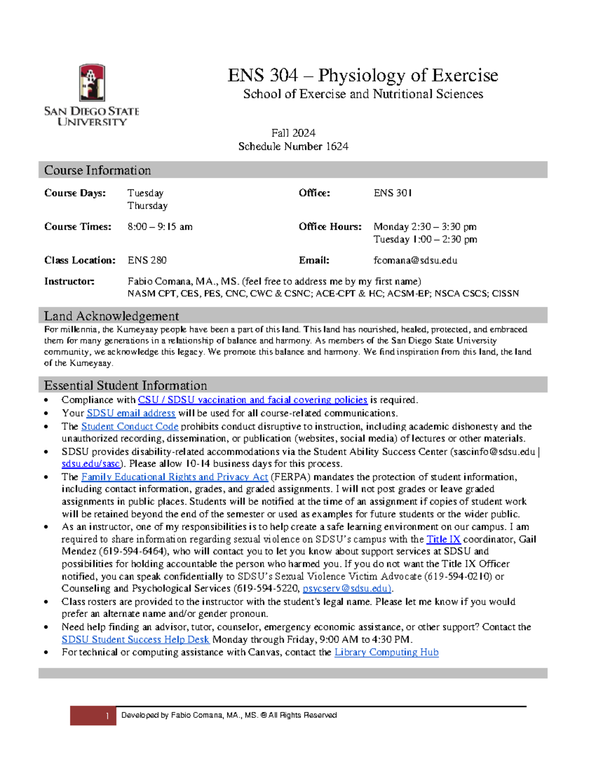 Fall 2024 - BIOLOGY MAYBE - ENS 3 04 – Physiology of Exercise School of ...