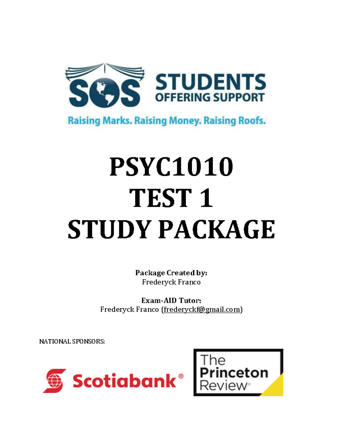 Test 1 Study Package - Summary Psychology - PSYC1010 TEST STUDY PACKAGE ...
