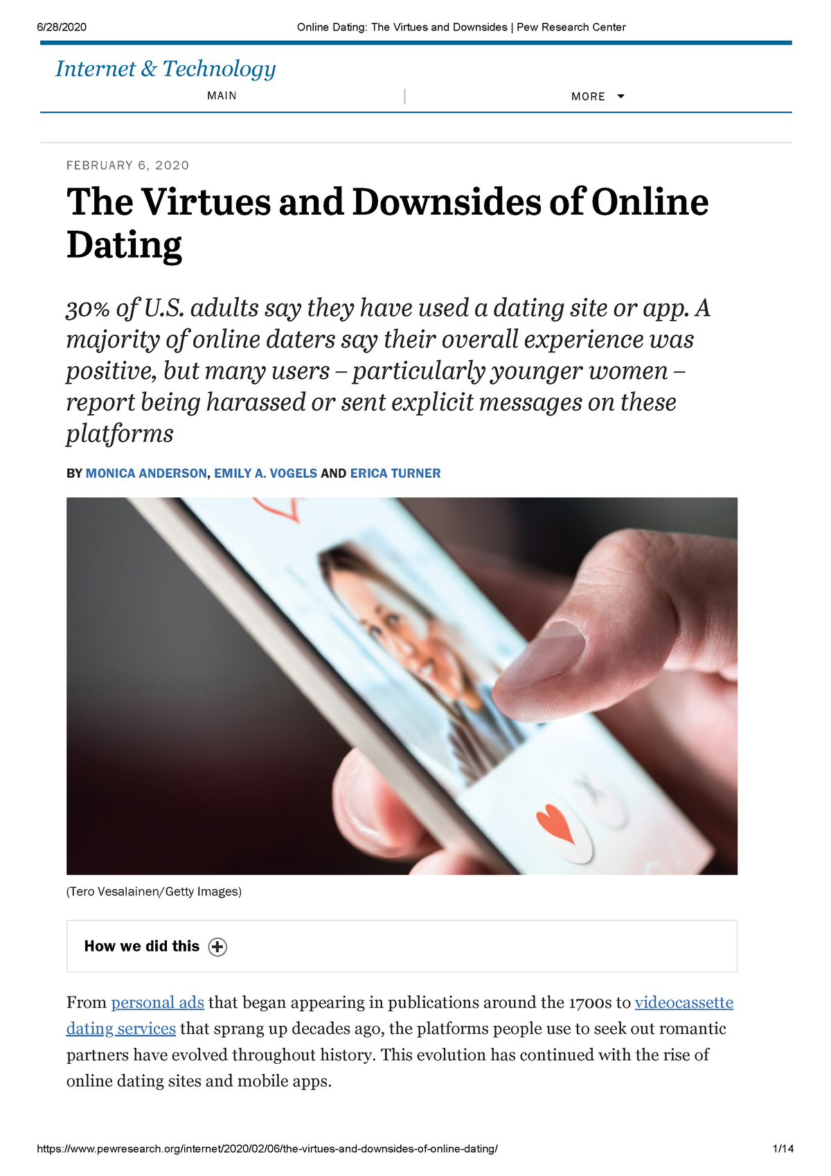 Online Dating The Virtues And Downsides Pew Research Center Article