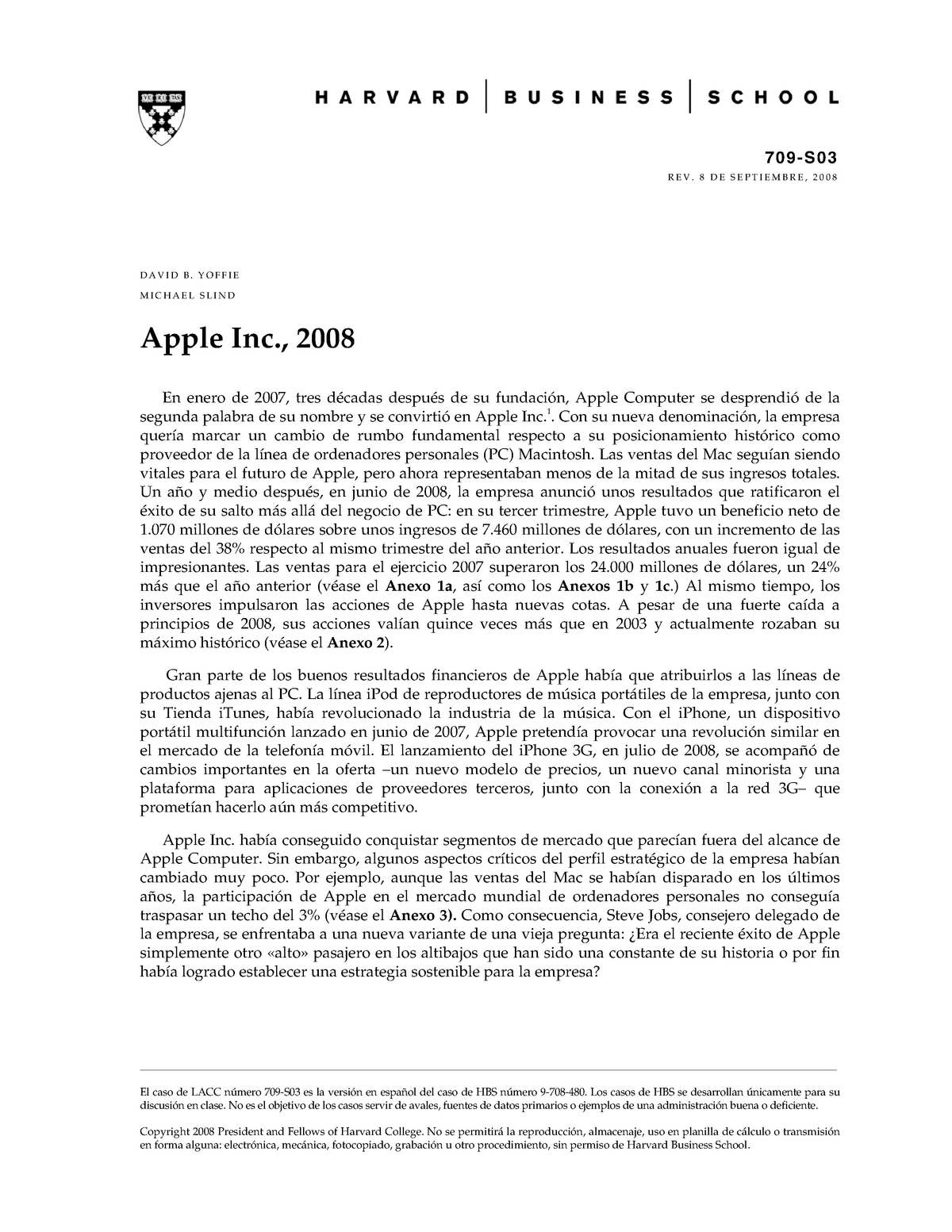 apple inc 2008 case study summary